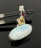 Natural Larimar with Garnet and Citrine Gemstone Pendant, Sterling Silver Jewelry, Larimar Pendant, Citrine Pendant, Bohemian Jewelry