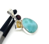 Natural Larimar with Garnet and Citrine Gemstone Pendant, Sterling Silver Jewelry, Larimar Pendant, Citrine Pendant, Bohemian Jewelry