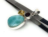 Natural Larimar with Garnet and Citrine Gemstone Pendant, Sterling Silver Jewelry, Larimar Pendant, Citrine Pendant, Bohemian Jewelry