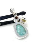 Natural Larimar with Garnet and Citrine Gemstone Pendant, Sterling Silver Jewelry, Larimar Pendant, Citrine Pendant, Bohemian Jewelry