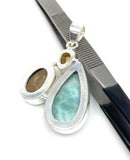 Gemstone Pendant - Larimar, Smokey Quartz and Citrine, Bohemian Jewelry, Larimar Pendant, Sterling Silver Jewelry