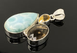 Gemstone Pendant - Larimar, Smokey Quartz and Citrine, Bohemian Jewelry, Larimar Pendant, Sterling Silver Jewelry