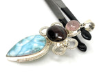 Gemstone Pendant - Larimar, Cats Eye and Morganite, Wire Wrapped Pendant, Silver Jewelry Gifts for Her, Bohemian Jewelry