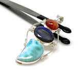 Gemstone Pendant - Larimar, Labradorite and Sunstone , Wire Wrapped Pendant, Silver Jewelry Gifts for Her, Bohemian Jewelry
