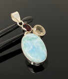 Natural Larimar with Garnet and Citrine Gemstone Pendant, Sterling Silver Jewelry, Larimar Pendant, Citrine Pendant, Bohemian Jewelry