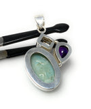 Sterling Silver Larimar Pendant with Golden Rutile and Amethyst, Gemstone Pendant, Bohemian Jewelry
