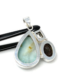 Gemstone Pendant - Larimar, Smokey Quartz and Golden Rutile , Bohemian Jewelry, Larimar Pendant, Sterling Silver Jewelry