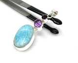 Natural Larimar, Garnet and Amethyst Gemstone Pendant, Sterling Silver Jewelry, Larimar Pendant, Amethyst Pendant, Bohemian Jewelry
