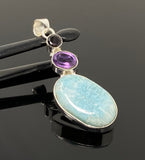 Natural Larimar, Garnet and Amethyst Gemstone Pendant, Sterling Silver Jewelry, Larimar Pendant, Amethyst Pendant, Bohemian Jewelry