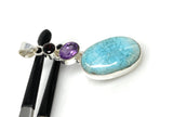 Natural Larimar, Garnet and Amethyst Gemstone Pendant, Sterling Silver Jewelry, Larimar Pendant, Amethyst Pendant, Bohemian Jewelry