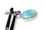 Natural Larimar, Garnet and Amethyst Gemstone Pendant, Sterling Silver Jewelry, Larimar Pendant, Amethyst Pendant, Bohemian Jewelry