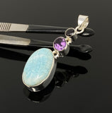 Natural Larimar, Garnet and Amethyst Gemstone Pendant, Sterling Silver Jewelry, Larimar Pendant, Amethyst Pendant, Bohemian Jewelry