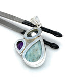 Natural Gemstone Pendant - Larimar, Amethyst and Prasiolite, Sterling Silver Jewelry, Bohemian Jewelry