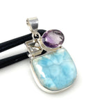 Sterling Silver Larimar Pendant with Rutilated Quartz and Amethyst, Gemstone Pendant, Bohemian Jewelry