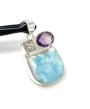 Sterling Silver Larimar Pendant with Rutilated Quartz and Amethyst, Gemstone Pendant, Bohemian Jewelry