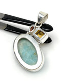 Silver Gemstone Pendant : Larimar, Garnet & Citrine, Spiritual Healing Crystal Pendant, Chakra Jewelry, Birthstone Pendant, Bohemian Jewelry