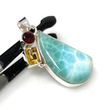 Natural Larimar with Garnet and Citrine Gemstone Pendant, Sterling Silver Jewelry, Larimar Pendant, Citrine Pendant, Bohemian Jewelry