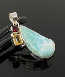 Natural Larimar with Garnet and Citrine Gemstone Pendant, Sterling Silver Jewelry, Larimar Pendant, Citrine Pendant, Bohemian Jewelry
