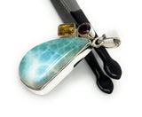 Natural Larimar with Garnet and Citrine Gemstone Pendant, Sterling Silver Jewelry, Larimar Pendant, Citrine Pendant, Bohemian Jewelry