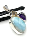 Sterling Silver Larimar Pendant with Golden Rutile and Amethyst, Gemstone Pendant, Bohemian Jewelry