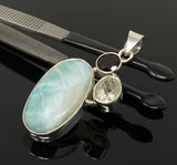Natural Larimar with Garnet and Yellow Rutile Gemstone Pendant, Sterling Silver Jewelry, Larimar Pendant, Bohemian Jewelry