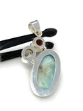 Natural Larimar with Garnet and Yellow Rutile Gemstone Pendant, Sterling Silver Jewelry, Larimar Pendant, Bohemian Jewelry