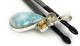 Gemstone Pendant - Larimar, Citrine and Rutilated Quartz, Bohemian Jewelry, Larimar Pendant, Sterling Silver Jewelry