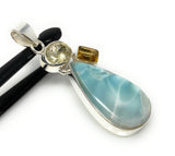 Gemstone Pendant - Larimar, Citrine and Rutilated Quartz, Bohemian Jewelry, Larimar Pendant, Sterling Silver Jewelry