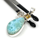 Gemstone Pendant - Larimar, Citrine and Golden Rutile, Bohemian Jewelry, Larimar Pendant, Sterling Silver Jewelry