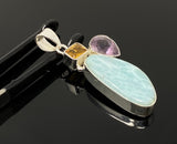 Natural Larimar with Amethyst and Citrine Gemstone Pendant, Sterling Silver Jewelry, Larimar Pendant, Amethyst Pendant, Bohemian Jewelry