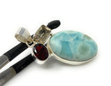 Natural Larimar with Garnet and Golden Rutile Gemstone Pendant, Sterling Silver Jewelry, Larimar Pendant, Bohemian Jewelry