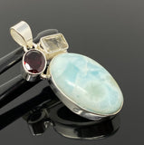 Natural Larimar with Garnet and Golden Rutile Gemstone Pendant, Sterling Silver Jewelry, Larimar Pendant, Bohemian Jewelry