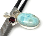 Natural Larimar with Garnet and Golden Rutile Gemstone Pendant, Sterling Silver Jewelry, Larimar Pendant, Bohemian Jewelry