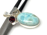Natural Larimar with Garnet and Golden Rutile Gemstone Pendant, Sterling Silver Jewelry, Larimar Pendant, Bohemian Jewelry