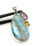 Natural Larimar with Amethyst and Citrine Gemstone Pendant, Sterling Silver Jewelry, Larimar Pendant, Amethyst Pendant, Bohemian Jewelry