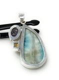 Natural Larimar with Amethyst and Citrine Gemstone Pendant, Sterling Silver Jewelry, Larimar Pendant, Amethyst Pendant, Bohemian Jewelry