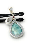 Natural Larimar with Garnet and Yellow Rutile Gemstone Pendant, Sterling Silver Jewelry, Larimar Pendant, Bohemian Jewelry