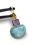 Natural Larimar with Amethyst and Citrine Gemstone Pendant, Sterling Silver Jewelry, Larimar Pendant, Amethyst Pendant, Bohemian Jewelry