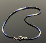 17.5” Genuine Shaded Blue Sapphire Necklace with Pave Diamond Clasp, Natural Sapphire Necklace , 3mm- 4mm , AAA Grade