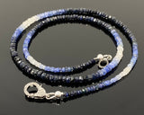 17.5” Genuine Shaded Blue Sapphire Necklace with Pave Diamond Clasp, Natural Sapphire Necklace , 3mm- 4mm , AAA Grade