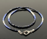 17.5” Genuine Shaded Blue Sapphire Necklace with Pave Diamond Clasp, Natural Sapphire Necklace , 3mm- 4mm , AAA Grade