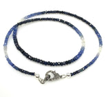 17.5” Genuine Shaded Blue Sapphire Necklace with Pave Diamond Clasp, Natural Sapphire Necklace , 3mm- 4mm , AAA Grade