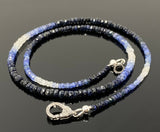 17.5” Genuine Shaded Blue Sapphire Necklace with Pave Diamond Clasp, Natural Sapphire Necklace , 3mm- 4mm , AAA Grade