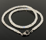 18.25 ” Natural Rainbow Moonstone Necklace with Pave Diamond Clasp, Blue Flash Rainbow Moonstone Necklace , 4mm - 5mm , AAA+ Grade