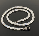 18.25 ” Natural Rainbow Moonstone Necklace with Pave Diamond Clasp, Blue Flash Rainbow Moonstone Necklace , 4mm - 5mm , AAA+ Grade