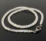 18.25 ” Natural Rainbow Moonstone Necklace with Pave Diamond Clasp, Blue Flash Rainbow Moonstone Necklace , 4mm - 5mm , AAA+ Grade