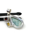 Natural Larimar with Garnet and Citrine Gemstone Pendant, Sterling Silver Jewelry, Larimar Pendant, Citrine Pendant, Bohemian Jewelry