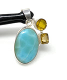 Gemstone Pendant - Larimar, Citrine and Yellow Quartz, Bohemian Jewelry, Larimar Pendant, Sterling Silver Jewelry
