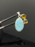 Gemstone Pendant - Larimar, Citrine and Yellow Quartz, Bohemian Jewelry, Larimar Pendant, Sterling Silver Jewelry