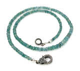 Blue tourmaline beaded necklace with sterling silver pave diamond clasp